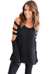 Black Cold Shoulder Hollow Out Long Sleeve Top